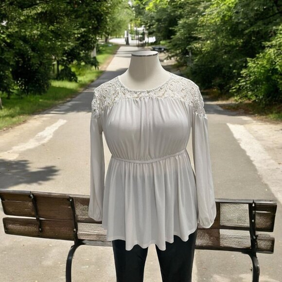 Torrid Lace Crochet Yoke Blouse 1 (L) Ivory Peasant Feminine Boho Cottage Fairy - Picture 1 of 10